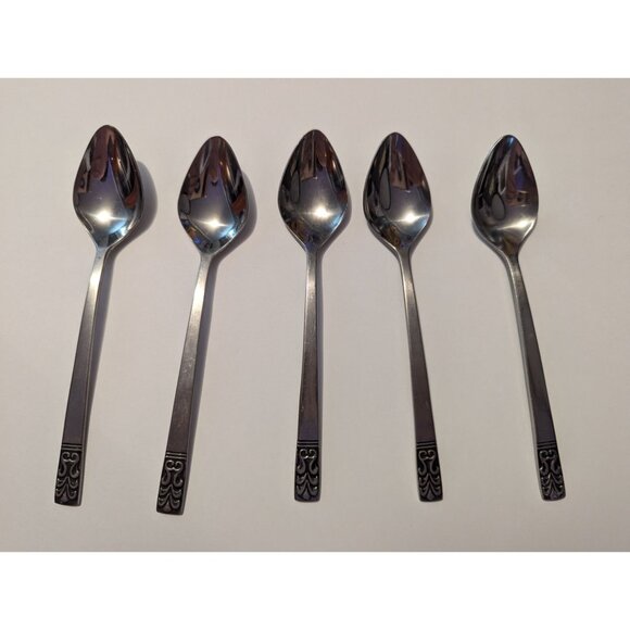 VTG CARLYLE Hong Kong stainless cameo pattern lot 5 teaspoons replacement - Picture 2 of 11